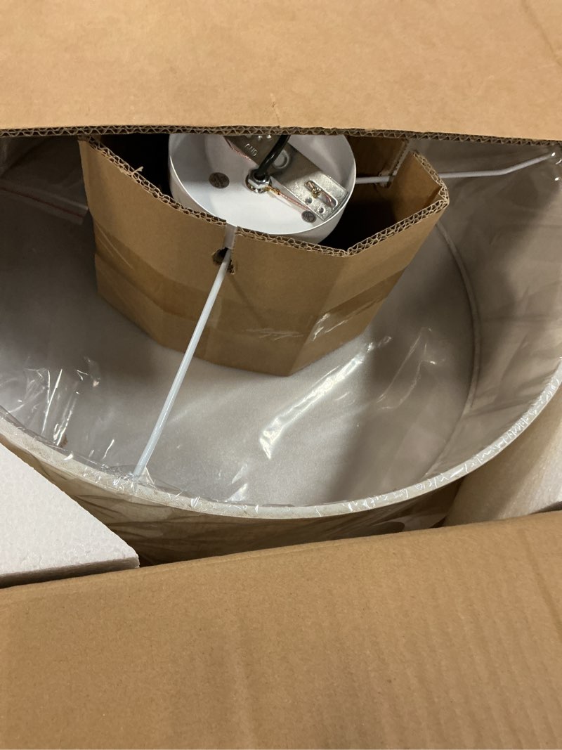 Condition photo showing New/Like New for 18-inch recessed ceiling light fixture with linen shade, modern drum-style ceiling light, ul-certified, suitable for living rooms, bedrooms, kitchens, entryways, and rustic decor