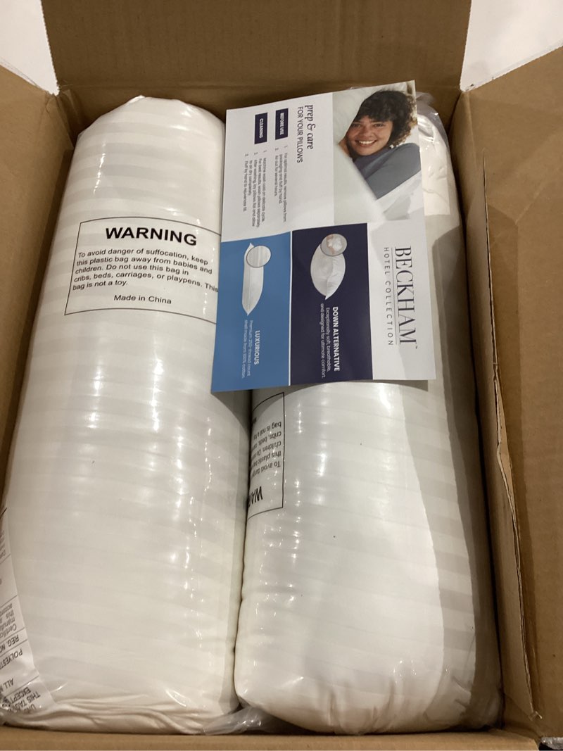 Condition photo showing Good Condition for beckham hotel collection bed pillows standard/queen size set of 2 - original soft down alternative pillow for sleeping - soft support for back, stomach or side sleepers queen / standard white