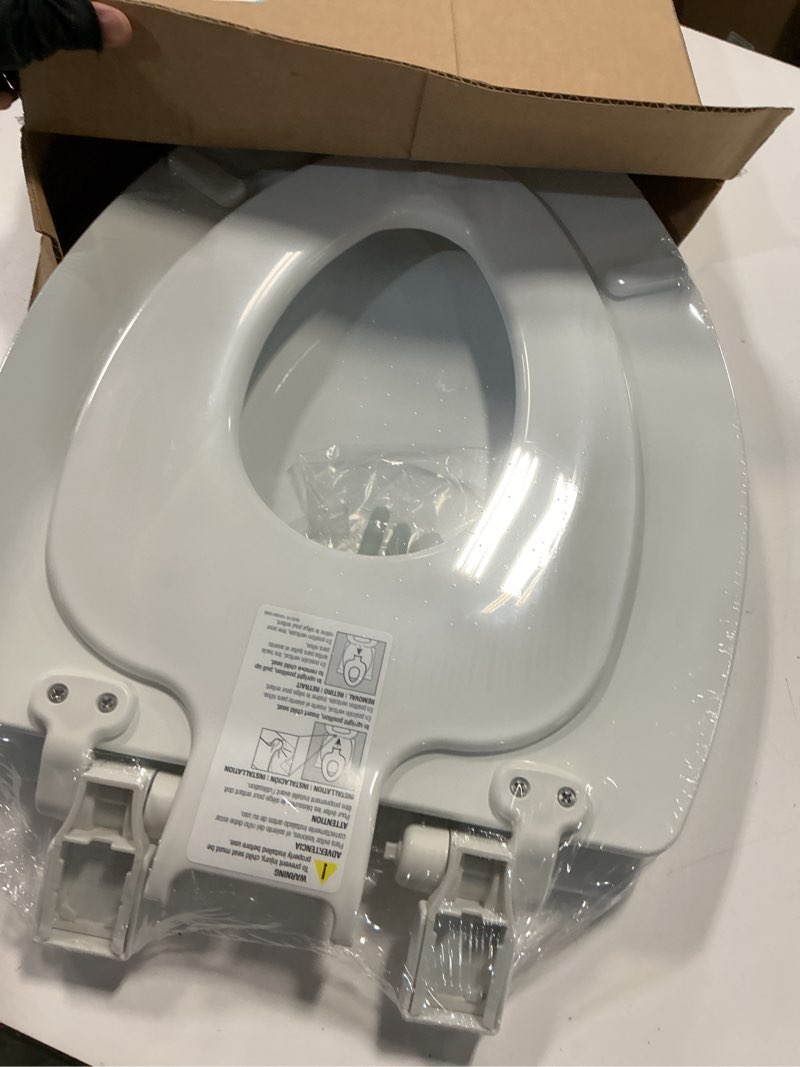 Condition photo showing New/Like New for mayfair nextstep2 toilet seat with toddler potty training seat built-in, slow close, easy clean, magnetic removable kids seat, made in usa, elongated, white