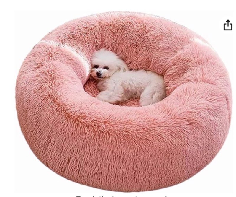 Calming Cat and Dog Beds?24 inches Dog Bed, Pink Puppy Bed,Original Calming Donut Cat and Dog Bed in Shag Fur– Machine Washable, Anti Slip Waterproof Bottom