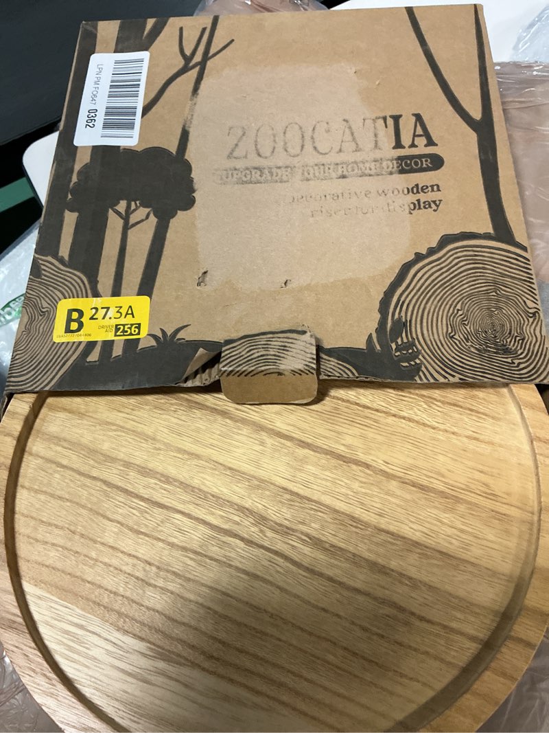 Condition photo showing Good Condition for Round Decorative Tray Wood Bathroom Counter Organizer Farmhouse Kitchen Decor Wooden Riser for Soap Dish, Perfume, Candle, Sponge, 10" - Brown Brown 10"