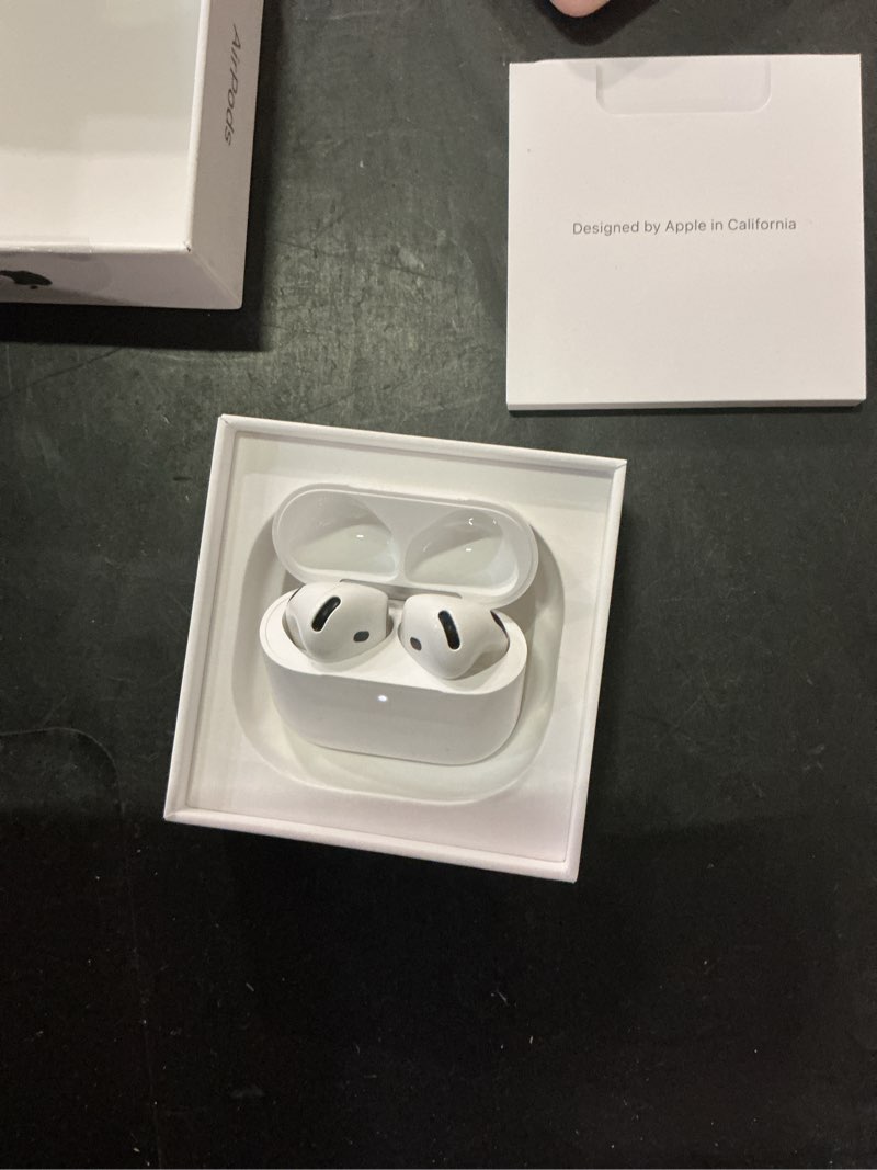 Condition photo showing New/Like New for apple airpods 4 wireless earbuds, bluetooth headphones, personalized spatial audio, sweat and water resistant, usb-c charging case, h2 chip, up to 30 hours of battery life, effortless setup for iphone without active noise cancellation without applecare+