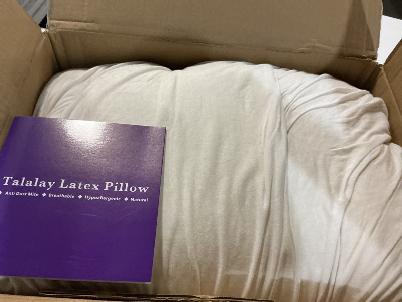 Condition photo showing Good Condition for 100% talalay latex pillow, luxury queen sleeping bed pillow for side, back, and stomach sleepers, extra soft natural latex foam pillow, removable breathable cotton cover (1, queen (mid loft)) queen (mid loft) 1