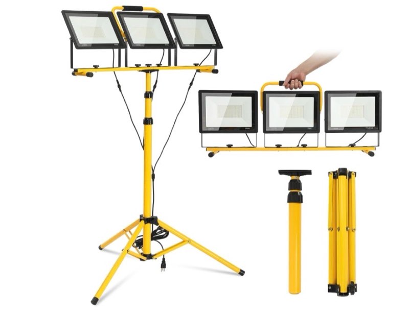 30000 Lumen LED Work Lights with Stand - 3 Head 100W Adjustable with Individual Switch IP66 Waterpro