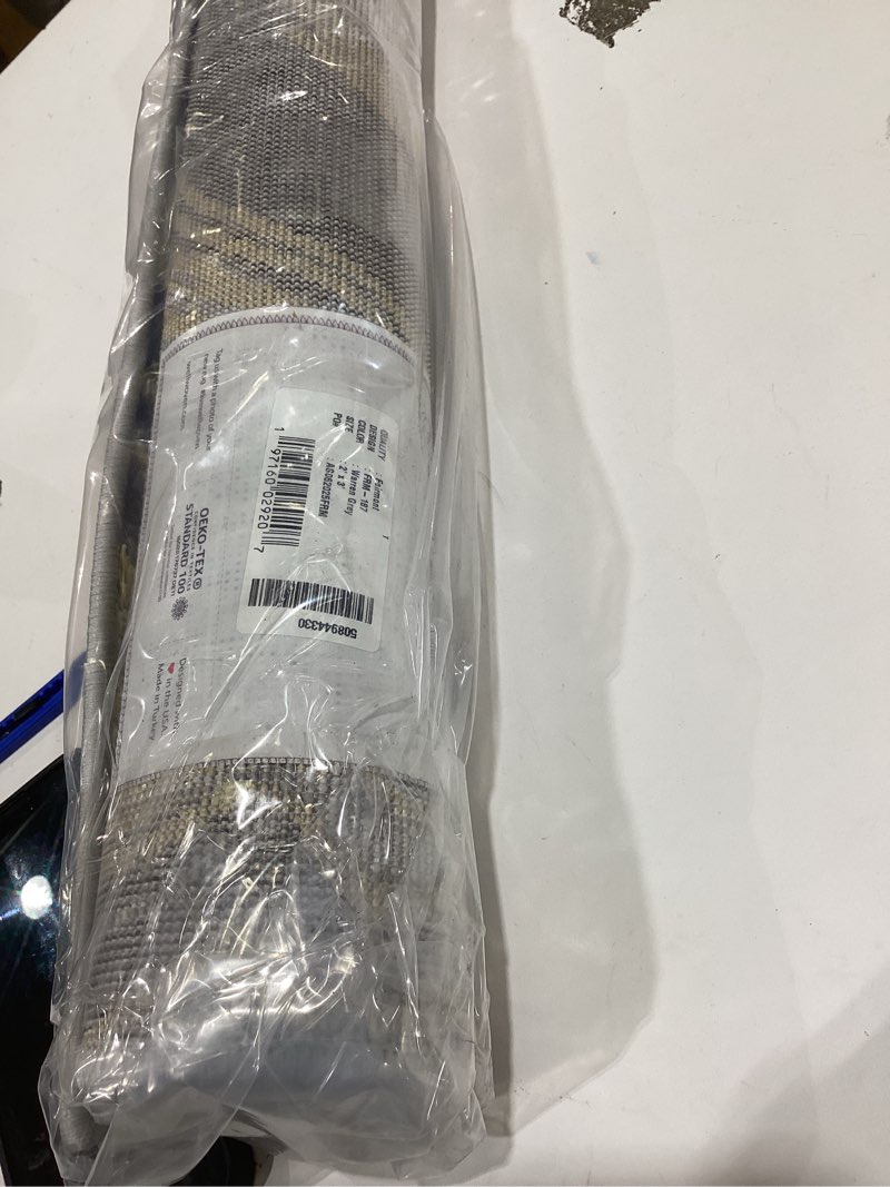 Condition photo showing As Is for Well Woven Werrick Abstract Modern 2' x 3' Area Rug - Grey Gold Wavy Lines Marble Pattern - for Entr