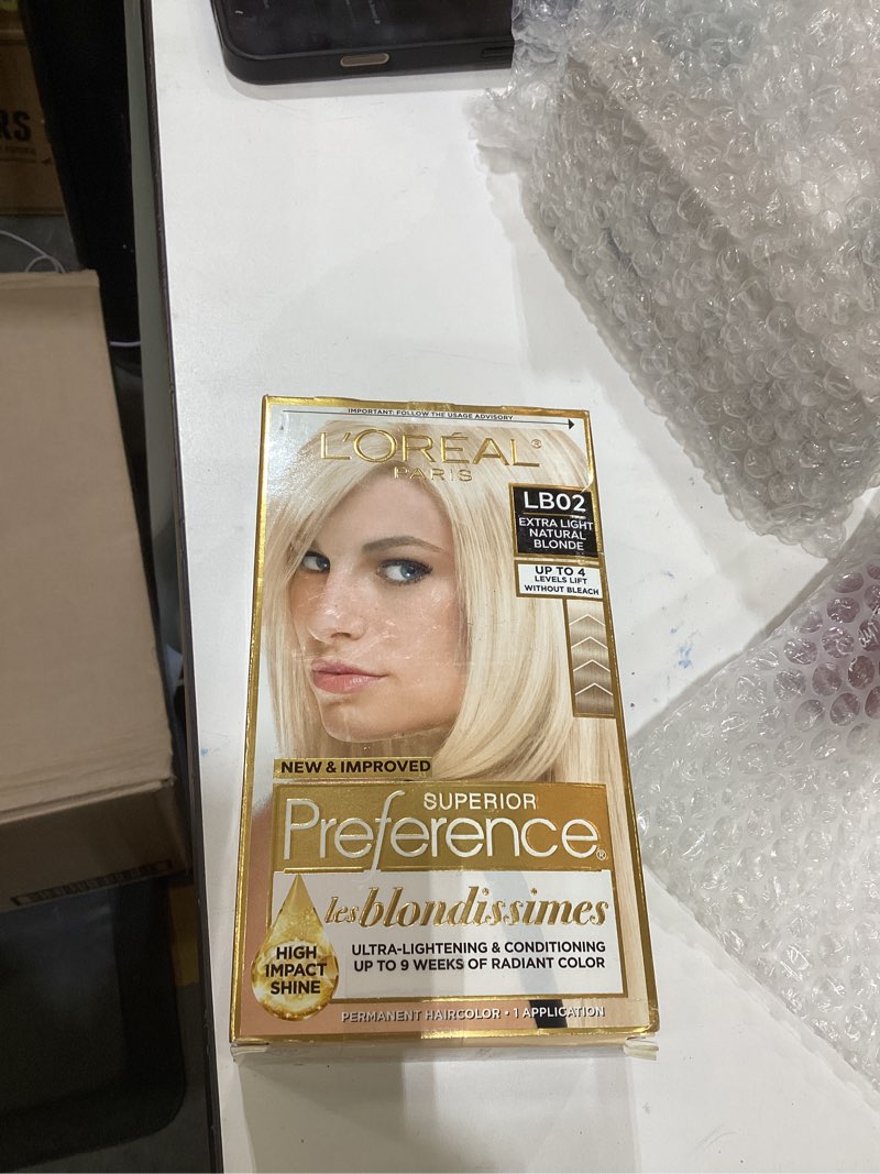 Condition photo showing New/Like New for L'Oreal Paris Superior Preference Fade-Defying + Shine Permanent Hair Color, LB02 Extra Light Natural Blonde, Pack of 1, Hair Dye