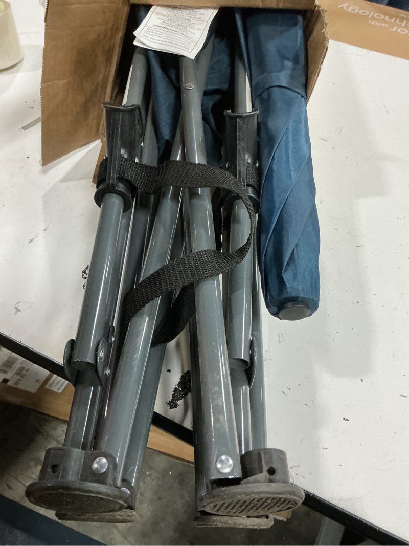 Condition photo showing As Is for sport-brella reclining beach chair (midnight blue) - 3-position adjustability, detachable footrest - 3-way swiveling upf 50+ umbrella
