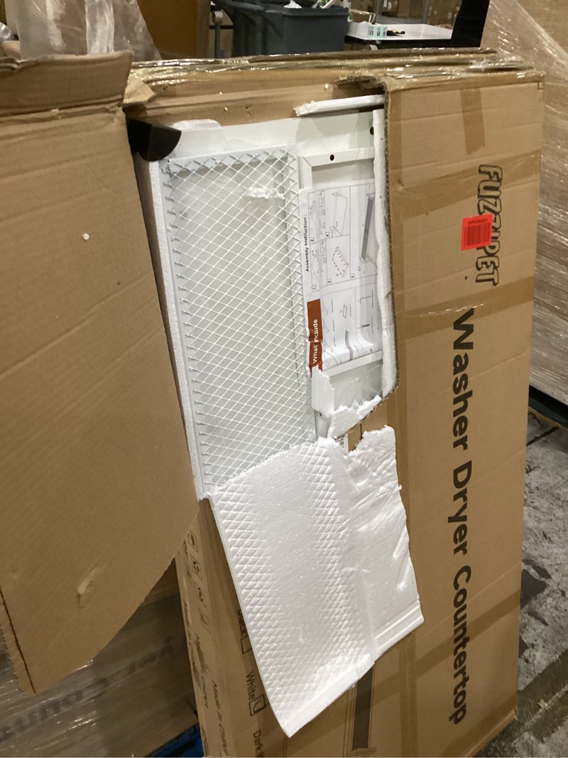 Condition photo showing New/Like New for washer dryer countertop with shelf, 54" x 27.5" wooden washer and dryer topper, laundry countertop with anti-slip pads, washer dryer topper for laundry room organization and storage (dark wood)