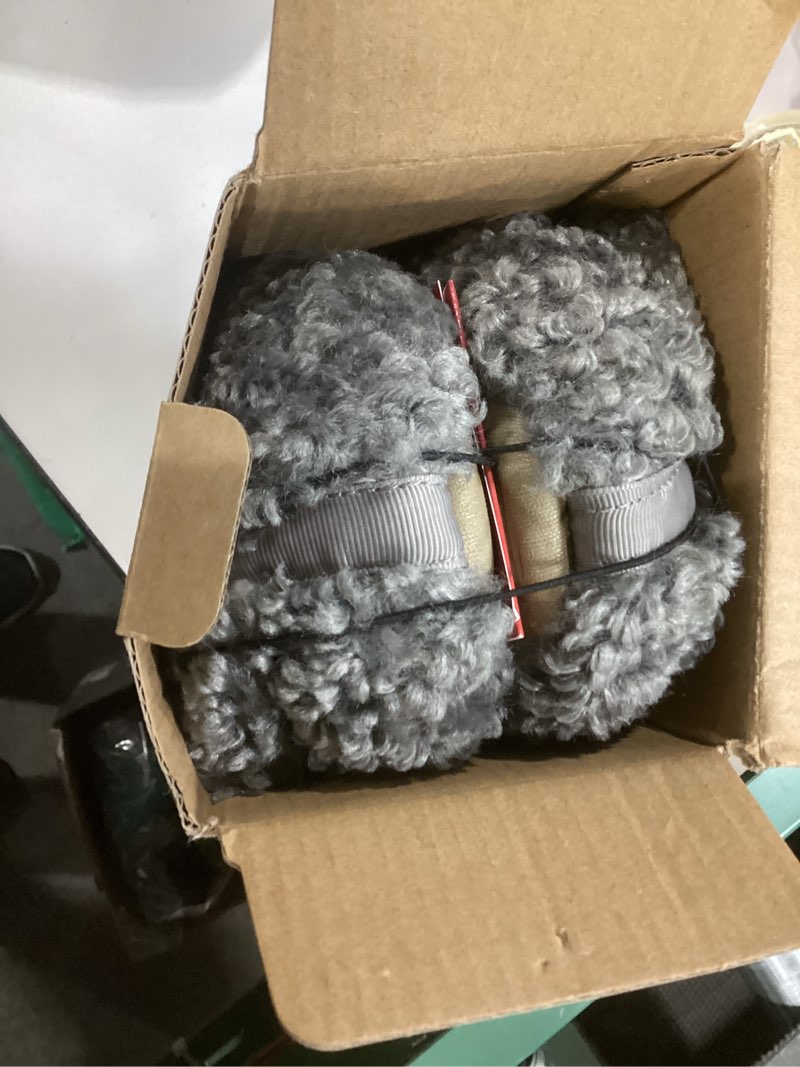 Condition photo showing New/Like New for EverFoams Women’s Soft Curly Full Slippers Memory Foam Lightweight House Shoes Cozy Loafer with Polar Fleece Lining 9-10 Grey