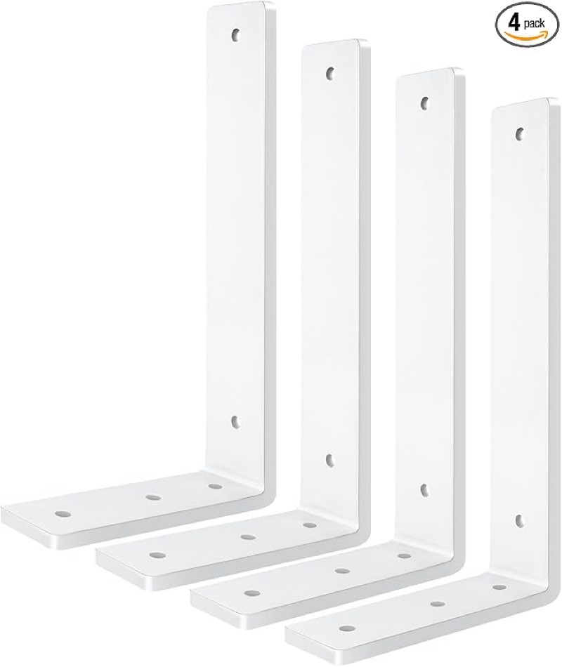 White Floating Shelf Bracket 12 Inch, 4 Pack Heavy Duty Shelf Brackets, Wall Shelf Bracket for DIY D