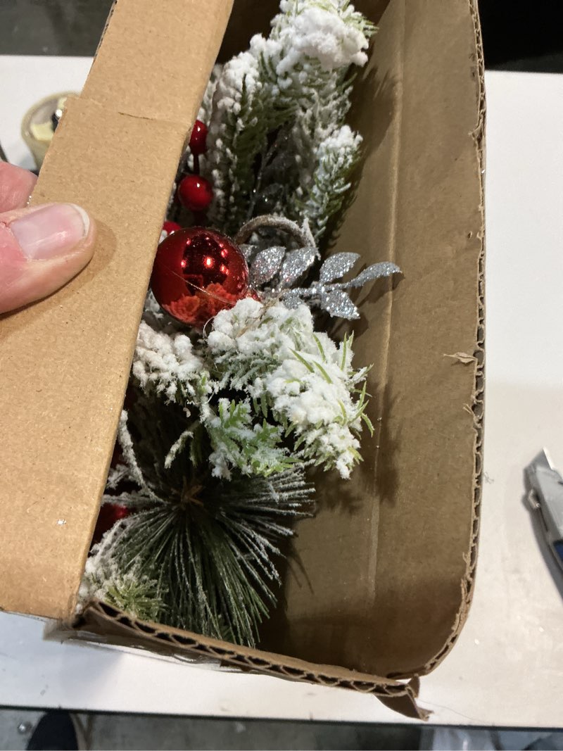 Condition photo showing Good Condition for Artificial Christmas Swag Cordless Prelit Teardrop Swags Christmas Wreath with Lights Rustic Stair Garland with Christmas Ball 30Light Christmas Swags Staircase Mailbox Front Door Wall Decorations (A)