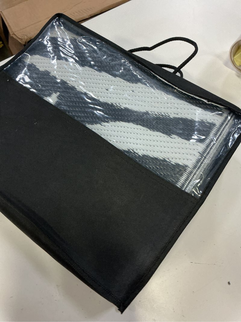 Condition photo showing New/Like New for smiry outdoor rug 5x8 ft, waterproof reversible plastic straw rugs, outdoor area rug with leaf pattern, outside floor mat for patio, backyard, deck, picnic, beach, camping, black & white black & white 5' x 8' (rectangular)