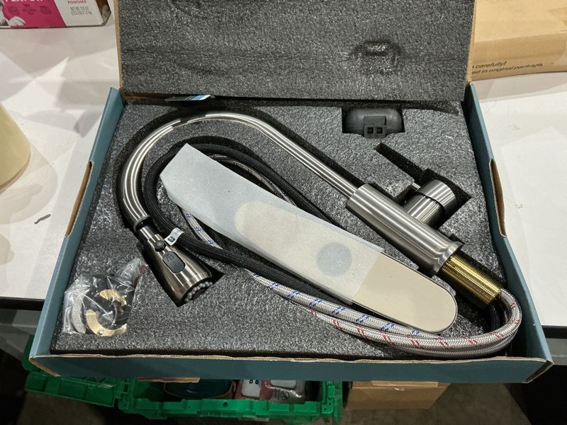 Condition photo showing Good Condition for feelso kitchen faucets with pull down sprayer, high arc stainless steel single handle kitchen sink faucet, 1 or 3 hole brushed nickel water faucets for farmhouse laundry camper rv bar