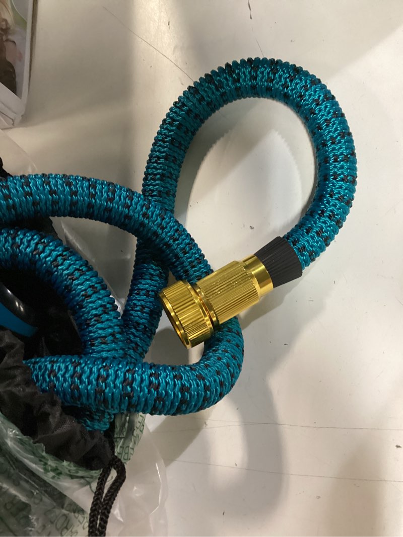 Condition photo showing Good Condition for 50ft garden hose, lightweight flexible water hose, 5/8" kink free leak proof hose, heavy duty 96-layer woven with 3/4" brass fittings, 10 function nozzle for yard lawn outdoor car wash(blueblack) 50ft blue black