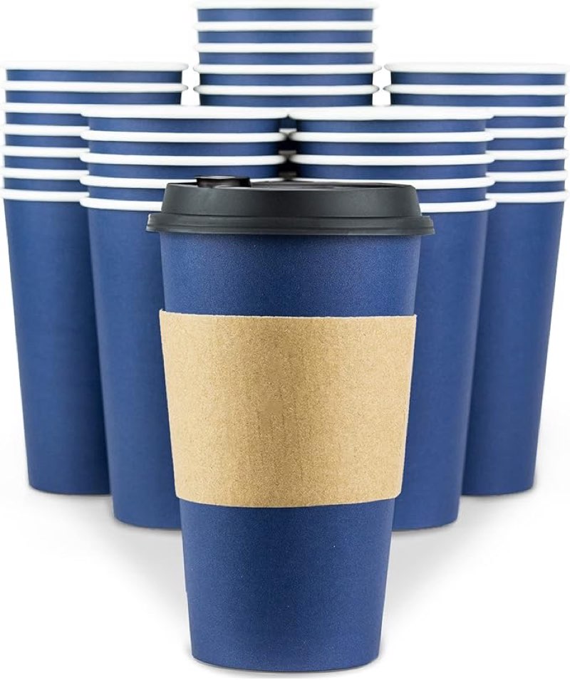 disposable coffee cups with lids - 16 oz to go coffee cups (80 set) with sleeves and tight lids prevent leaks. paper hot cup holds shape with hot, cold drinks. insulated to protect fingers from heat!