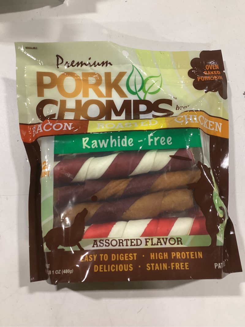 Condition photo showing Good Condition for Pork Chomps Baked Pork Skin Dog Chews, 6-inch Twists, Assorted Flavors, 12 Count 12 Count (Pack of 1)