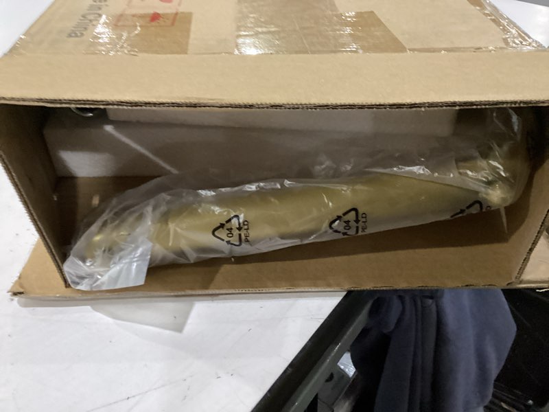 Condition photo showing New/Like New for HOMEFORT Metal Coat Rack, Modern Coat Tree with 3 Hooks, L Shaped Coat Hanger Stand, Freestanding Coat Rack for Entryway and Corner, Gold White