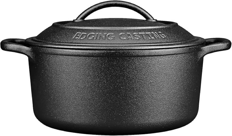 edging casting pre-seasoned cast iron dutch oven pot with lid dual handle, sourdough bread baking pots? round 7 quart, black