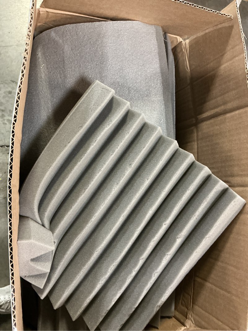 Condition photo showing As Is for 28 Pack Acoustic Foam Panels, 12 x 12 x 1 Inches Mirovant Designed Sound Proof Foam Panels for Walls Black Soundproofing Wedges Studio Foam Noise Absorbing 12 x 12 x 1 Inches 28Pack-Wedge?with Adhesive?(Similar)