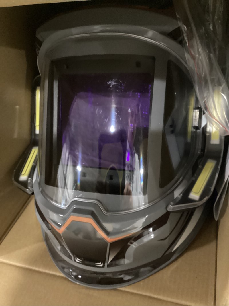Condition photo showing As Is for ANDELI Welding Helmet with 4 LED Light, Panoramic Large Viewing Screen 3.94"X3.74" True Color Auto Darkening Welding Helmet, 4 Arc Sensor Wide Shade 4/5-9/9-13 Welder Mask Type-C Charging MONER LED PRO