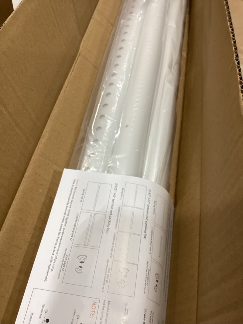 Condition photo showing Good Condition for Tension Curtain Rod 64-120 Inches, Heavy Duty Tension Rod for Windows, No Drilling Adjustable Curtain Rod for Patio, Renter Friendly Pressure Curtain Rods for Room Divider, Outdoor, White White 64-120 IN