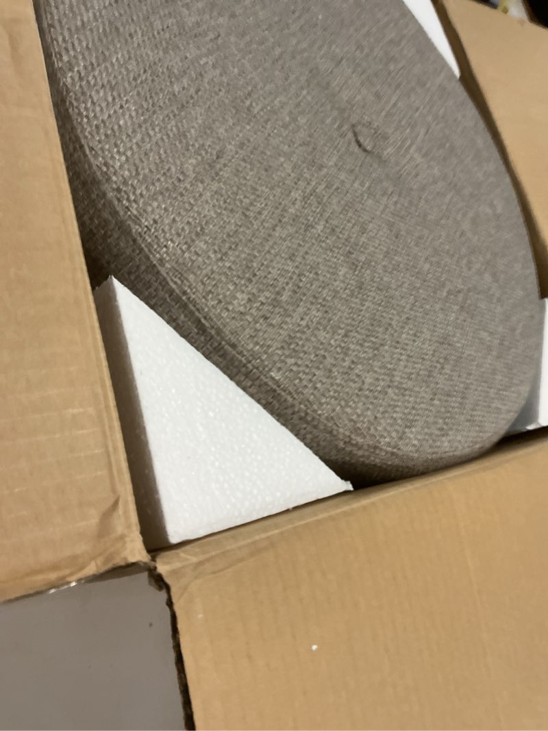 Condition photo showing Good Condition for Homepop Home Decor | Upholstered Round Storage Ottoman with Nailheads| Ottoman with Storage for Living Room & Bedroom, Grey Woven