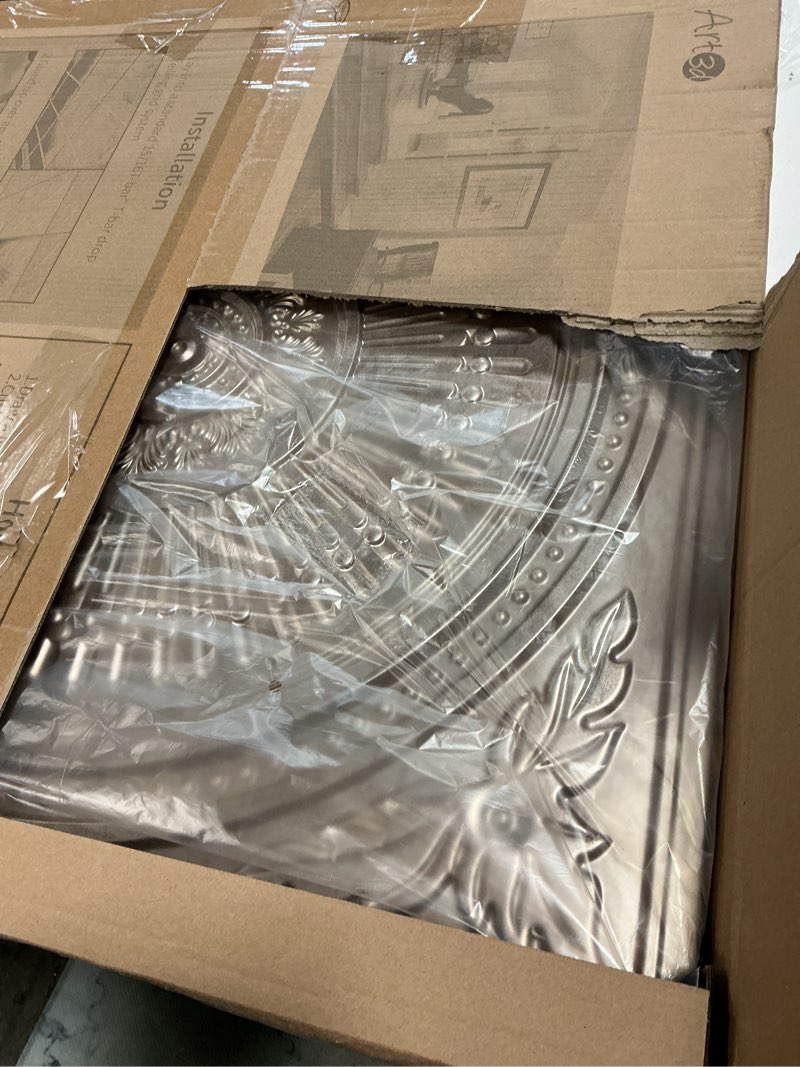 Condition photo showing Good Condition for art3d 12-pack drop ceiling tiles 2x2 ft, decorative easy install pvc ceiling panels for interior kitchen bathroom basement, 24x24 inch, antique gold 24"x24" antique gold 12