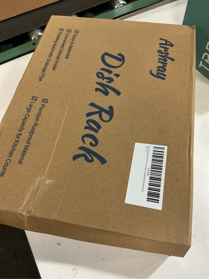 Condition photo showing New/Like New for arshray Dish Drying Rack 2-Tier Dish Racks for Kitchen Counter, Adjustable Spout Auto-Draining Dish Rack, Large Capacity for Plates, Bowls, Cups, Tableware, Dish Drainer with Drainboard,Grey 2 Tier - Grey Metal