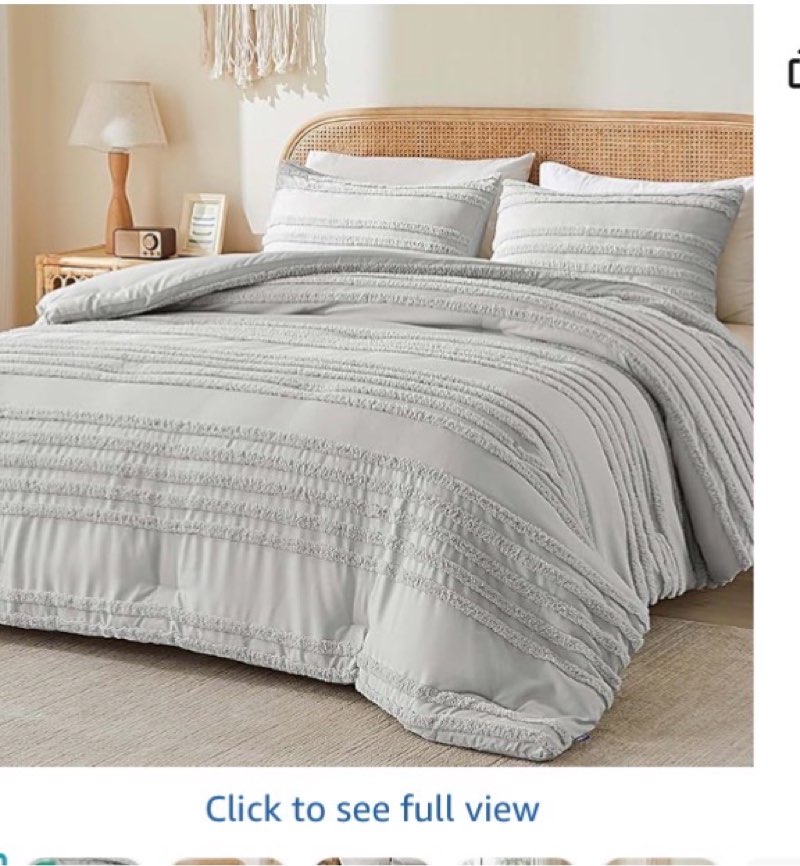bedelite boho king size comforter set - light grey tufted striped bed set 3 pieces, soft vintage far