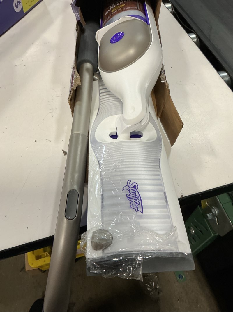 Condition photo showing As Is for swiffer power mop wood kit with refill, unscented, 1 handle + 1 solution & 2 pads