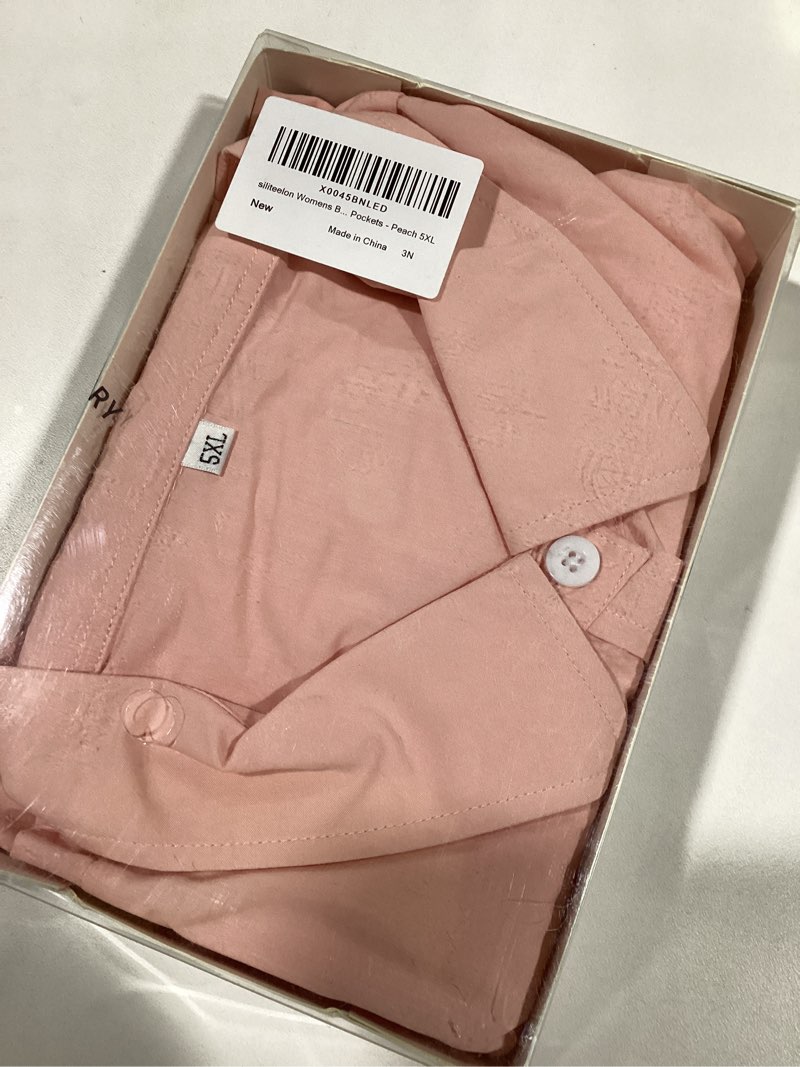 Condition photo showing New/Like New for siliteelon Womens Button Down Shirts Cotton Dress Shirts Long Sleeve Blouses V Neck Tops with Pockets Solid Casual Tunics Medium All Peach