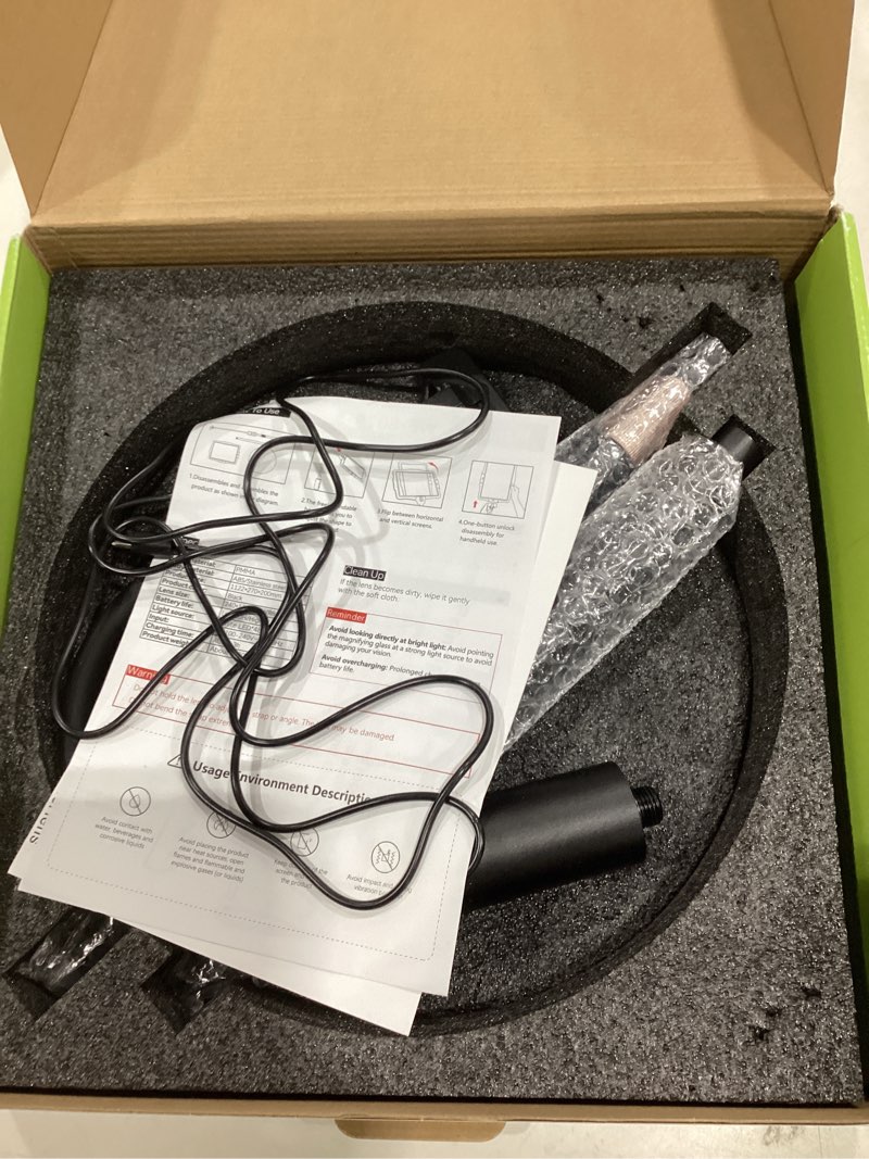 Condition photo showing As Is for Hands Free Floor Magnifying Glass, with Light and Stand, 3 Light Modes Rechargeable Floor Magnifying,Suitable for Reading, Sewing, Crafts, DIY, Embroidery, Close Work. Magnifiers for Seniors