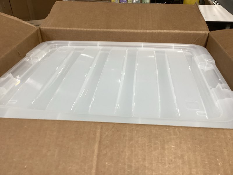 Condition photo showing Good Condition for iris usa 32 qt plastic storage box with lid and latches - 6 pack - bpa-free, see-through organizing solution, durable nestable stackable containers, secure pull handle - clear clear 32 qt 6 pack