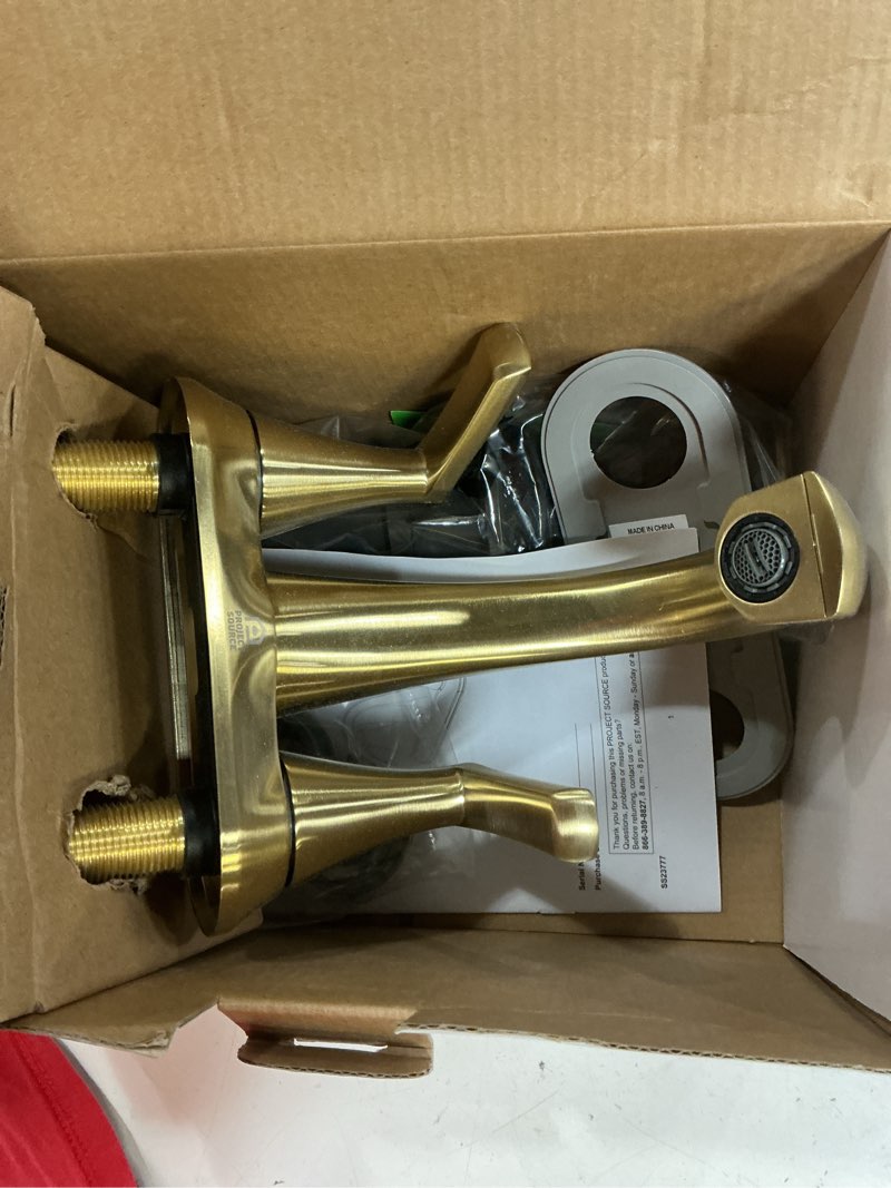 Condition photo showing Good Condition for project source brushed gold 4-in centerset 2-handle watersense bathroom sink faucet with drain and deck plate