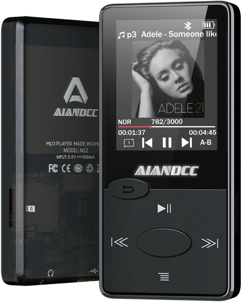 mp3 player with bluetooth 5.3 hifi sound, mp3 player with fm radio, mini music player 32gb for kids adults, earphones included, tf card can be inserted