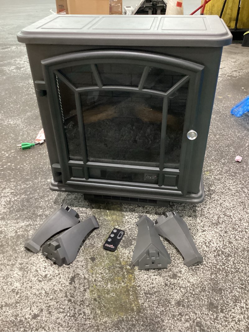 Condition photo showing Good Condition for **not tested**  duraflame electric fireplace stove 1500 watt infrared heater with flickering flame effects - grey