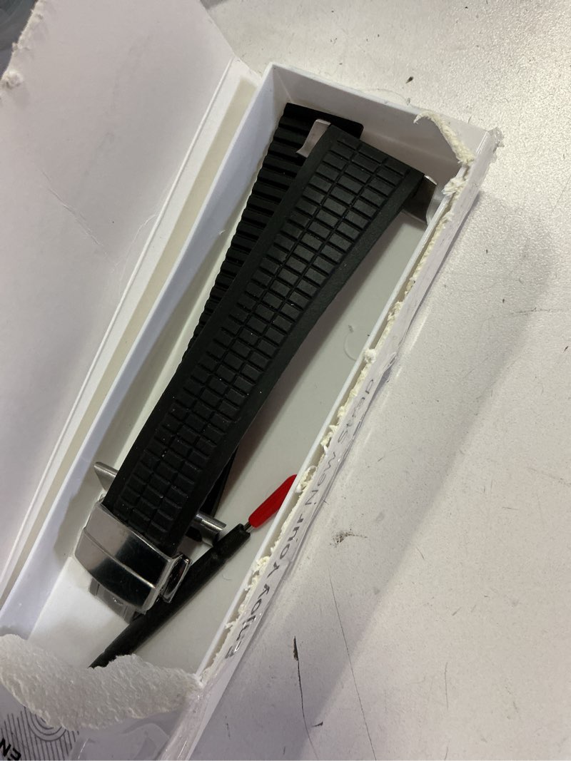 Condition photo showing Good Condition for FKM Rubber Band Compatible with Apple Watch Ultra 2 Bands for Men 49mm 46mm 45mm 44mm, Luxury Rugged Silicone Strap with Metal Connector for iWatch Series 10 9 8 7 6 5 4 3 2 1 SE Black-Silver 49mm/46mm/45mm/44mm/42mm(Series 3 2 1)