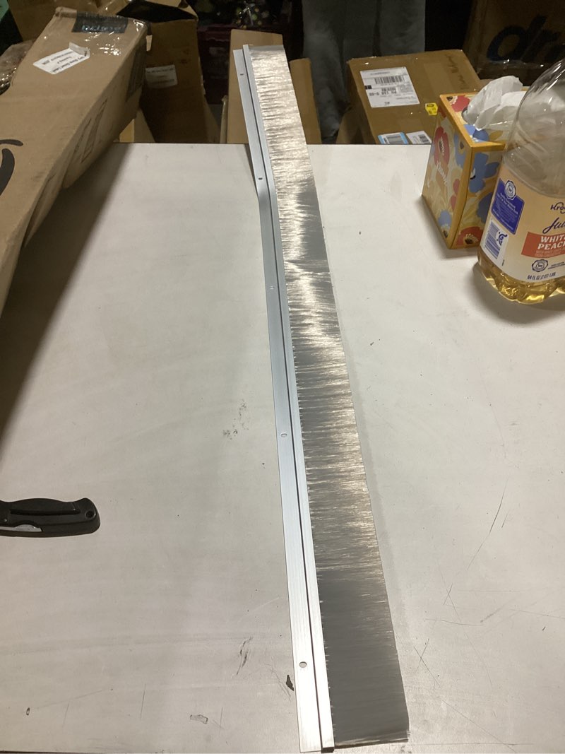 Condition photo showing As Is for **bent** under door sweep brush - door seal brush - aluminium door sweep for bottom of door - exterior door bottom seal - weather stripping door draft stopper - 2 inch brush bristle - 36 inch long