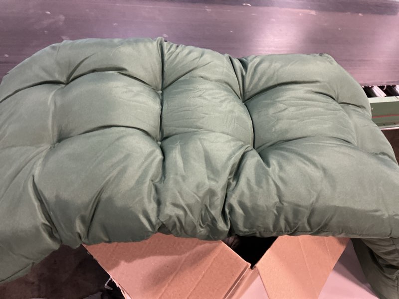 Condition photo showing As Is for sunbrella 44" x 18" contoured outdoor wicker bench cushion - 18'' l x 44'' w x 4'' h - dupione sea