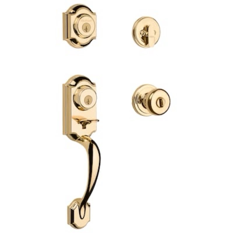 kwikset signature series montara polished brass exterior single-cylinder deadbolt and keyed entry