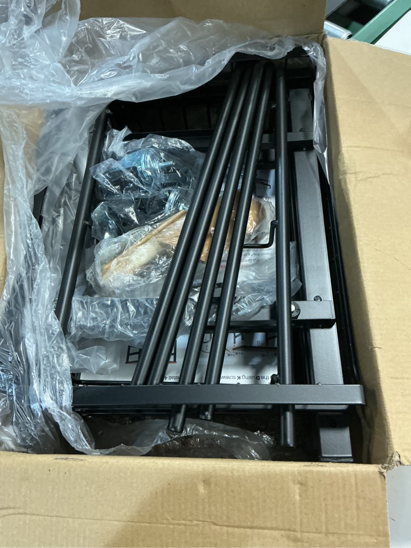 Condition photo showing Good Condition for 5-tier rolling utility cart, kitchen storage cart with wheels, large capacity utility cart with wooden tabletop & mesh baskets for kitchen, bathroom, laundry room black