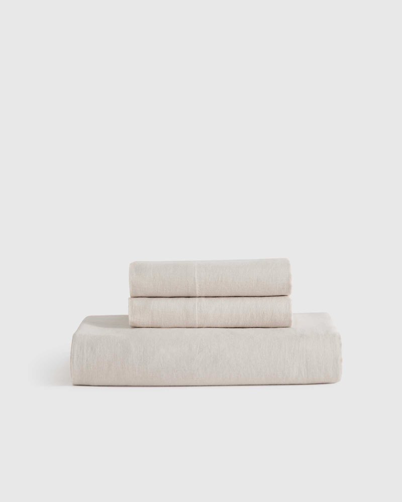 quince, european linen fitted sheet set of 3 pcs/king/sand