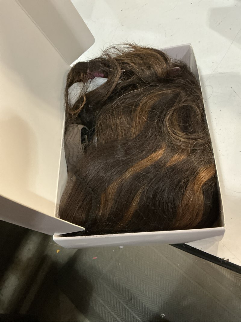 Condition photo showing Good Condition for eawwii dark brown with caramel highlights short wavy wig for women lace hairline bob style synthetic heat resistant - natural appearance for everyday hairstyle 14 inch 14 inch dark brown with caramel highlights