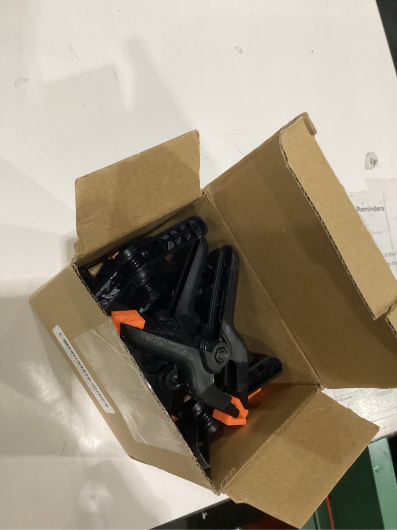 Condition photo showing Good Condition for 12 pack plastic spring clamps, 3.5inch small heavy duty clips for crafts, backdrop stand, woodworking, photography studios (black) 12 pack,3.5inch