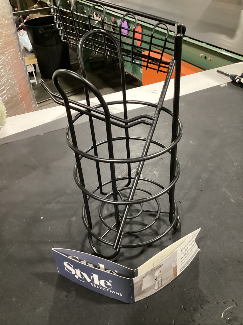 Condition photo showing As Is for style selections matte black freestanding single post toilet paper holder with storage
