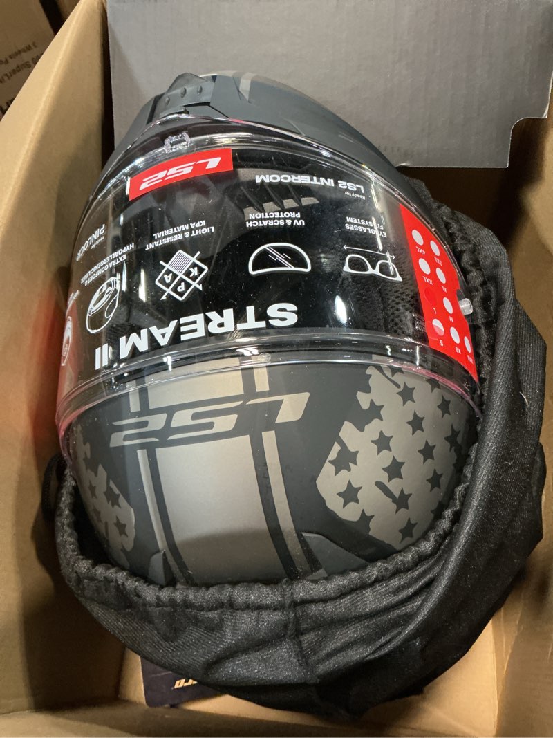 Condition photo showing Good Condition for ls2 helmets stream ii full face motorcycle helmet w/ sunshield large matte america gray/black