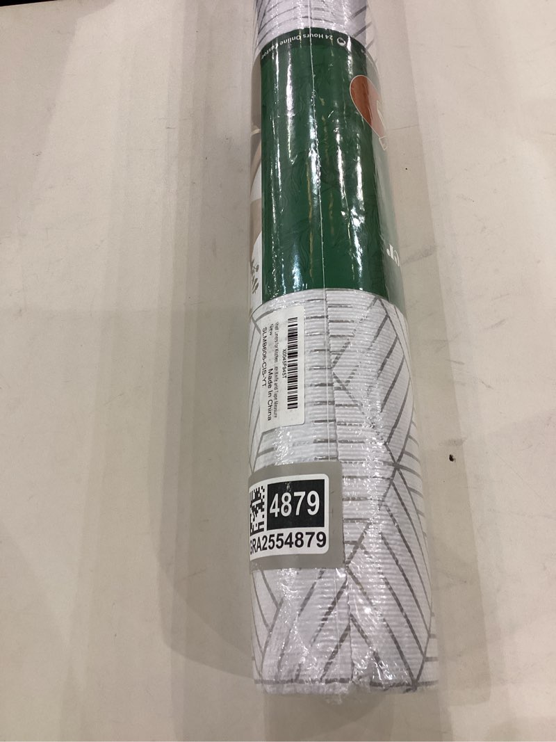 Condition photo showing New/Like New for Shelf Liners for Kitchen Cabinets Non Adhesive Shelf Liner Paper Non-Slip Thickened Drawer Liner Easy to Clean for Tool Box Refrigerator with Knife and Tape Measure, Silver Geometric, 23.6 x 236.2 in Silver Geometric 23.6"W x 236.2"L
