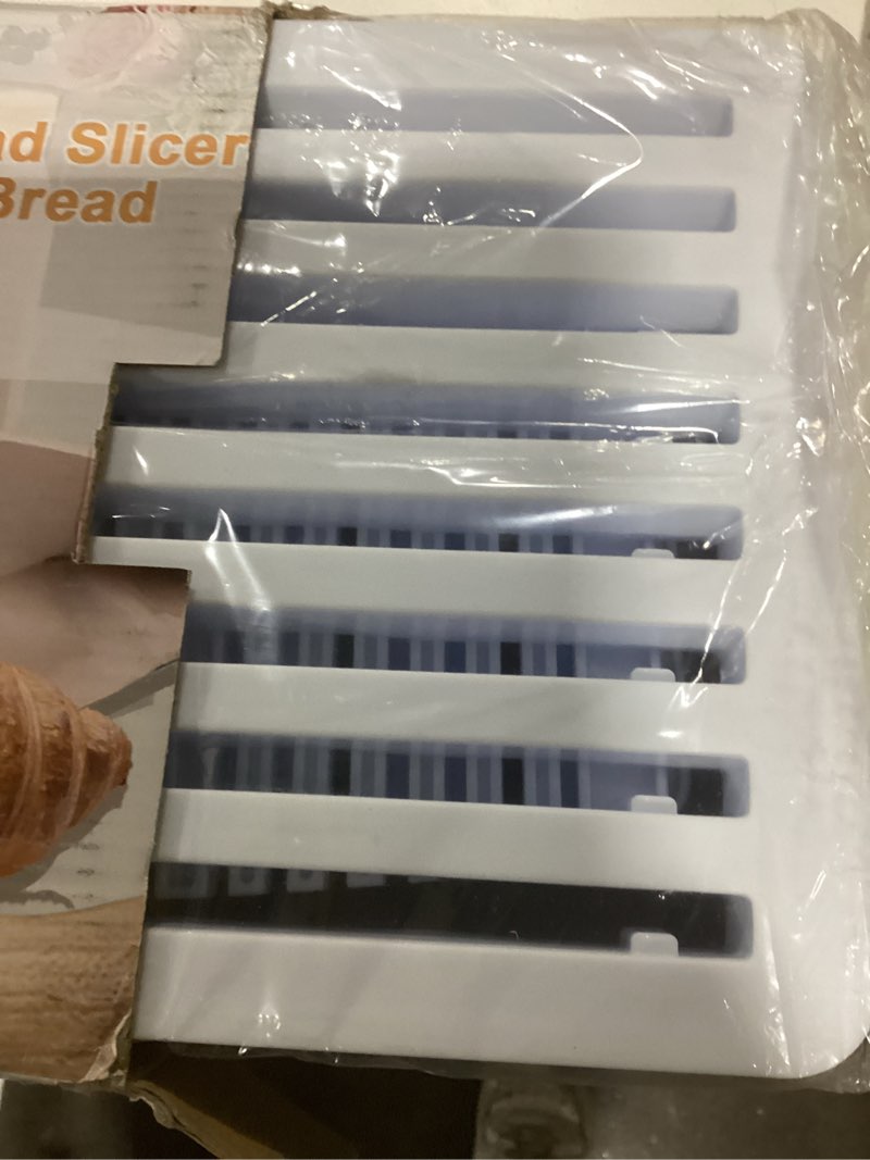Condition photo showing New/Like New for Upgrade Bread Slicer for Homemade Bread, Bread Slicer Guide Adjustable Width and Thickness, Foldable and Compact Cutting Guide with Crumb Tray, Suitability for Homemade Bread, Bagels, Cakes Adjustable Bread Slicer