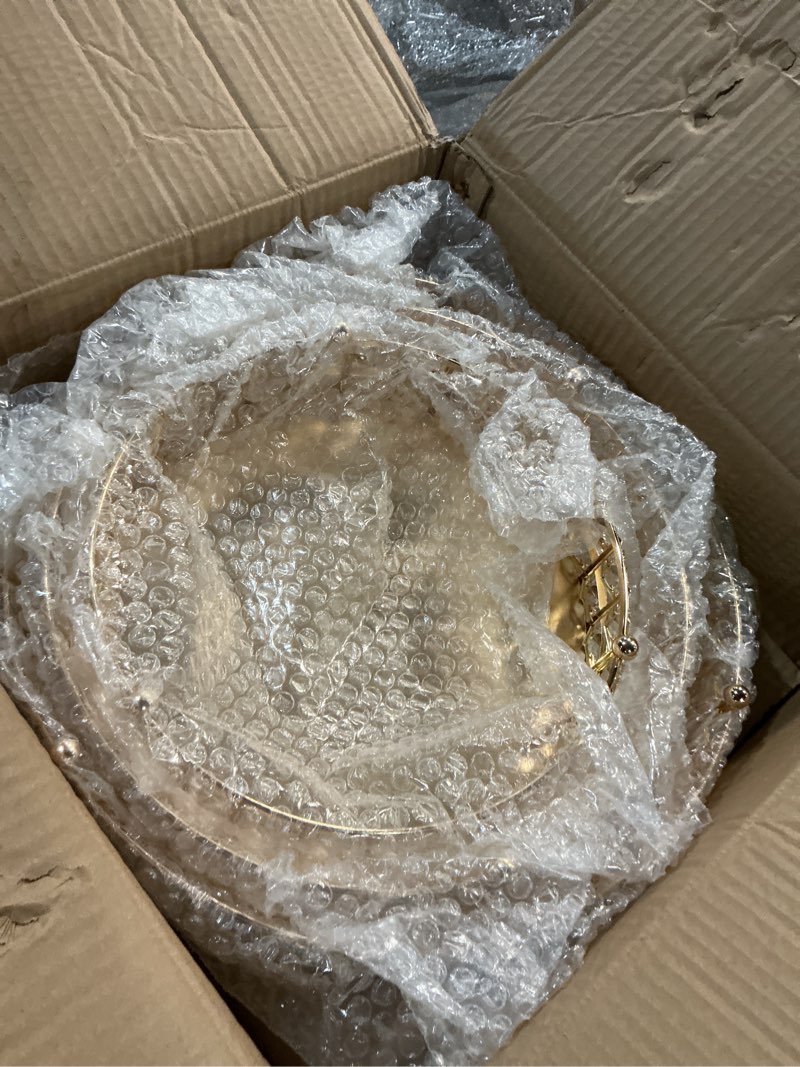Condition photo showing New/Like New for goaste 3 pack crystal cake display stand with mirror, 14" 12" 10" metal pedestal gold round cake plate stand, dessert cookies fruit serving tray with shining crystal beads for wedding, birthday party