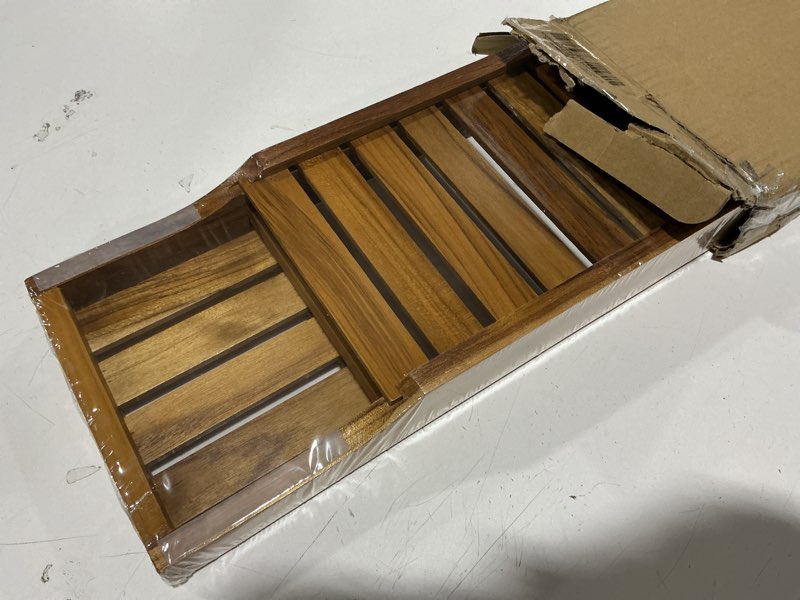 Condition photo showing New/Like New for vaefae teak bathtub tray, wooden bath caddy for bathtub, bath tub wood table for tub, 39.8" x 6" x 1.8"
